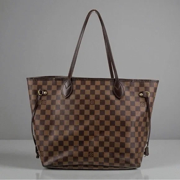 Louis Vuitton Neverfull MM – Damier Ebene Brown Checkered Tote Bag - Picture 1 of 5